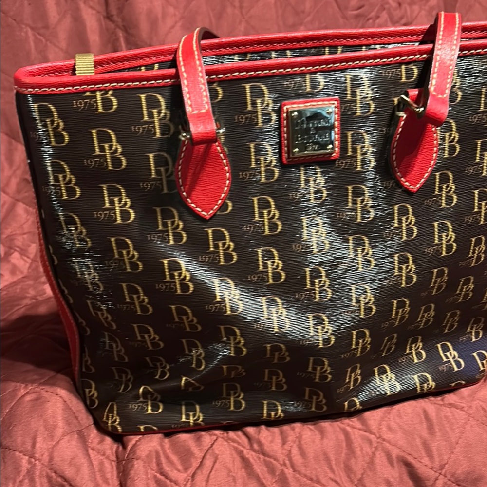 Dooney & Bourke Red and Brown Monogram Tote